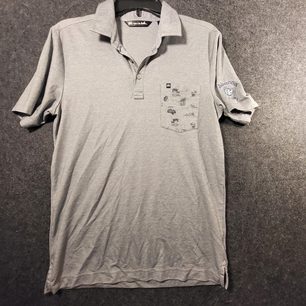 Travis Mathew Mens Gray Abacoa Golf Club Graphic Pocket Polo Shirt Size Small